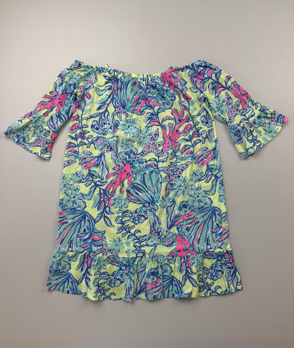 Lilly Pulitzer Dress Girls 12-14 Multicolor Floral Off Shoulder Ruffle Shift